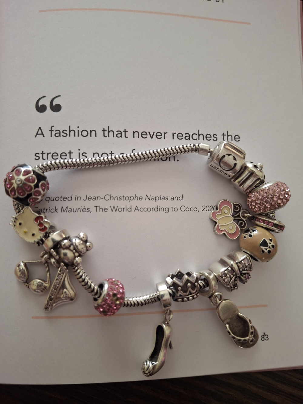 Persona Silver Charm Bracelet with Pink and Girly Accents